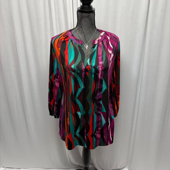 New Directions Colorful Top Womens Size Large Stretchy Tunic Artsy Abstract - Picture 1 of 7